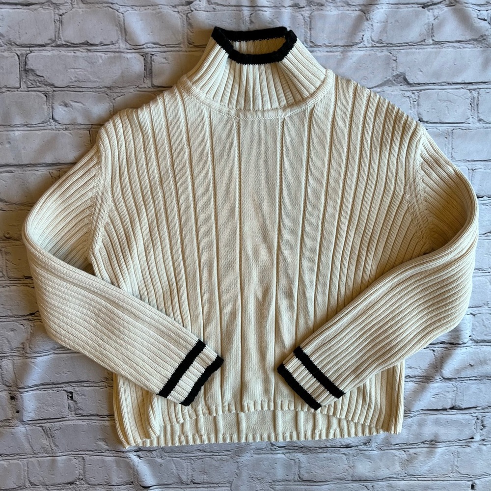 Ann Taylor Knit Mock Turtleneck Sweater XL Preppy Coastal Neutral 
Excellent